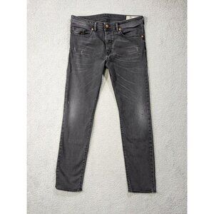 Diesel Jeans Mens 33x32 Buster Regular Slim Tapered Distressed Black